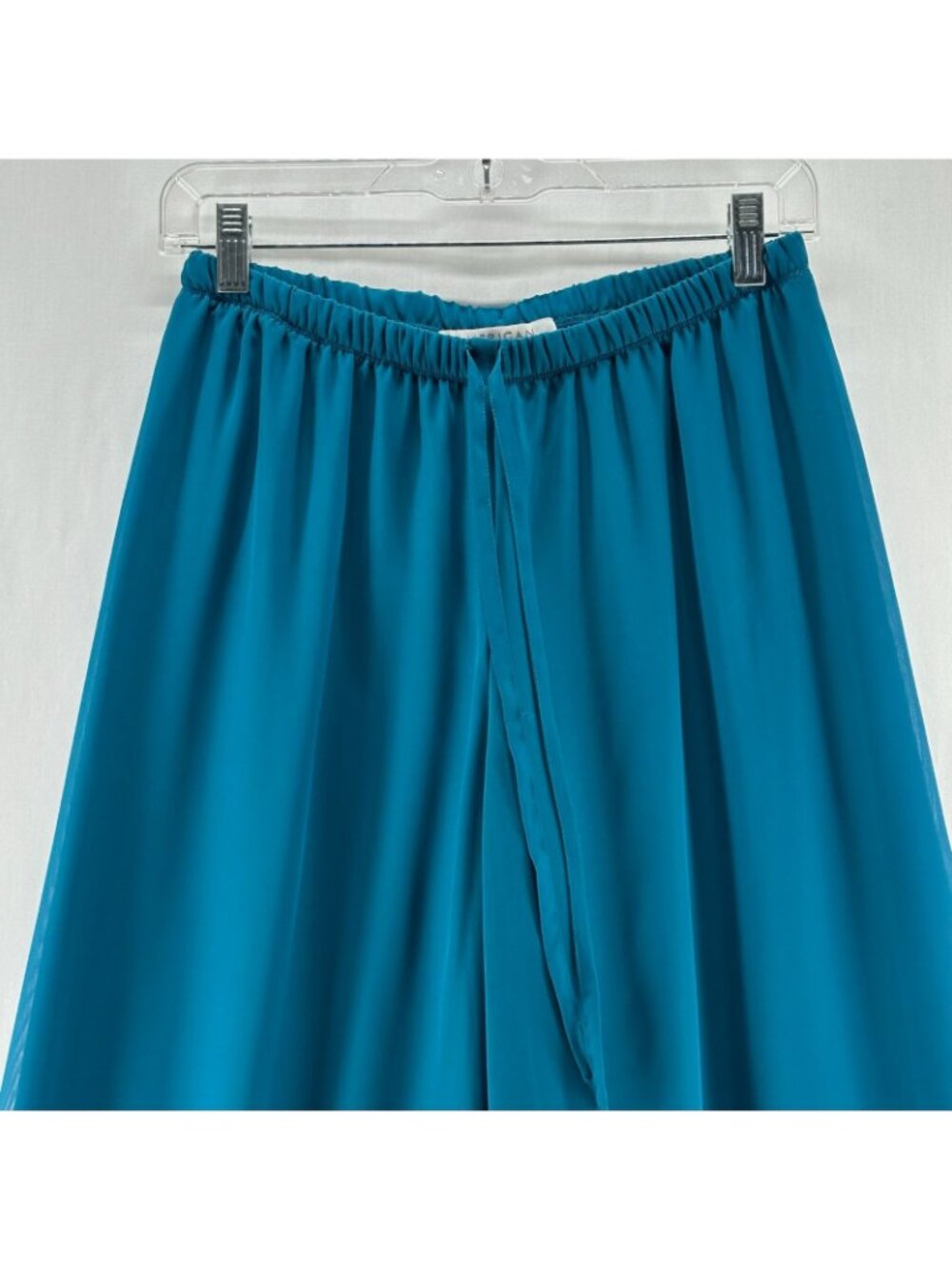 American Glamour Badgley Mischka Chiffon Wide Leg Pants S Lined Drawstring Teal - Picture 4 of 16